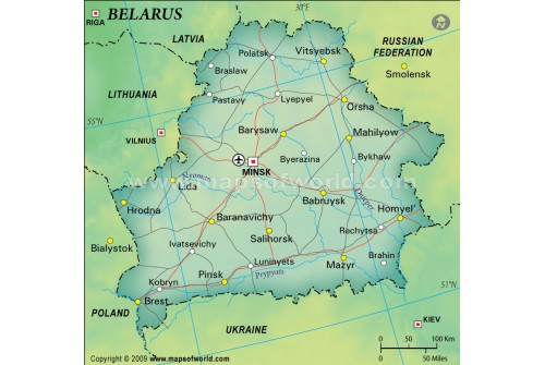 Belarus Political Map in Dark Green Background