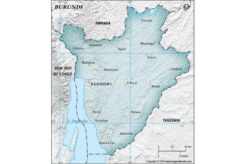 Burundi Physical Map in Gray Color
