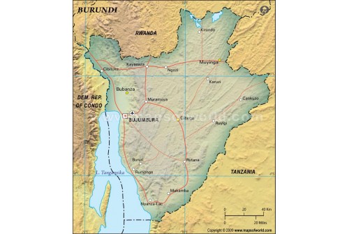 Burundi Political Map, Dark Green 