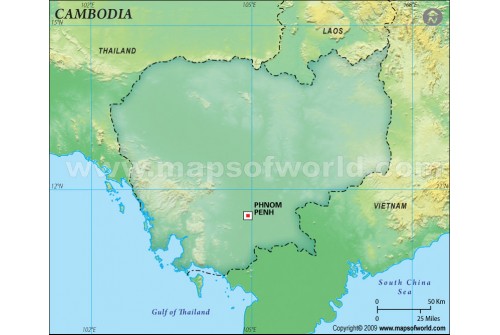 Cambodia Blank Map, Dark Green 