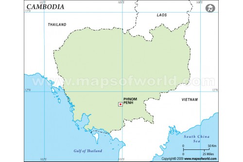 Cambodia Outline Map in Green Color