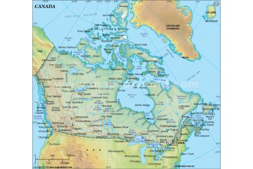 Canada Political Map in Dark Green Color