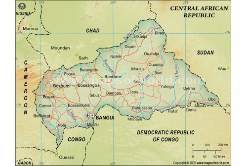 Central African Republic Political Map, Dark Green 