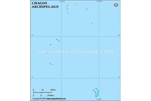 Chagos Outline Map, Light Blue 
