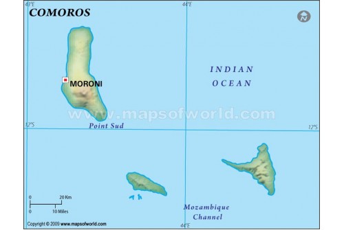 Comoros Blank Map, Dark Green 