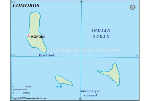 Comoros Outline Map, Green 