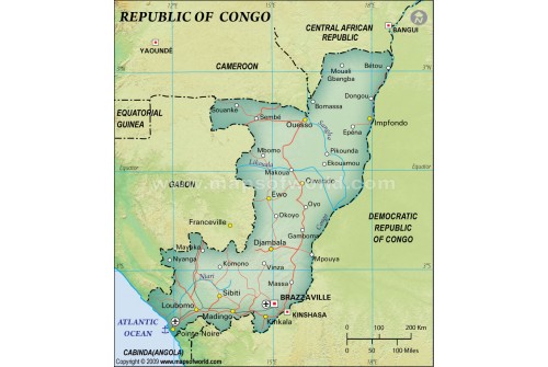 Congo Political Map, Dark Green 