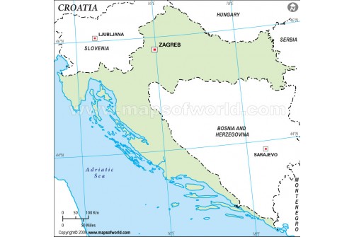 Croatia Outline Map, Green 