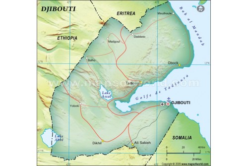 Djibouti Political Map in Dark Green Background