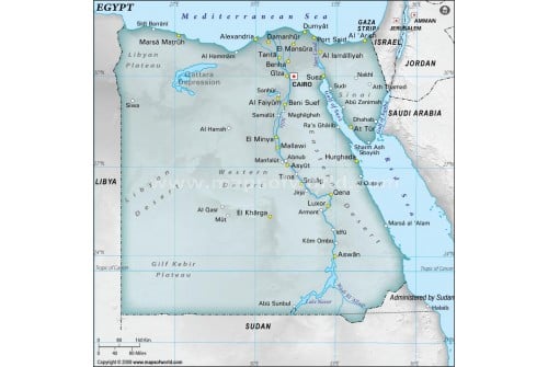 Egypt Physical Map with Cities in Gray Color