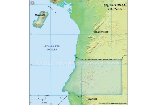 Equatorial Guinea Blank Map, Dark Green 