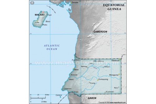 Equatorial Guinea Physical Map, Gray