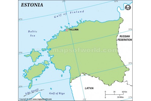 Estonia Outline Map, Green 