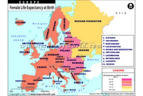 Europe Female Life Expectancy At Birth Map