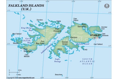 Falklands Political Map, Dark Green 