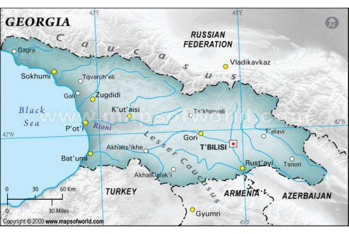Georgia Physical Map, Dark Green 