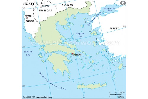 Greece Outline Map in Green Color