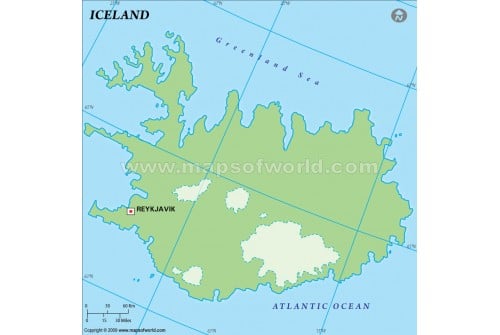 Iceland Outline Map, Green 