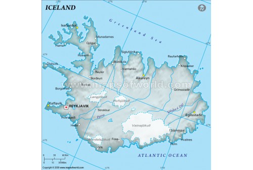Iceland Physical Map in Gray Color