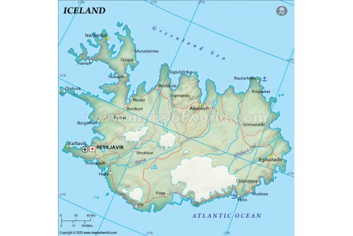 Iceland Political Map, Dark Green 