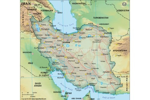 Iran Political Map, Dark Green 