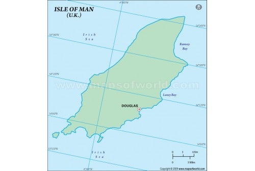 Isle of Man (Mann) Outline Map in Green Color