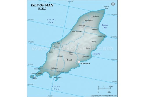 Isle of Man Physical Map, Gray
