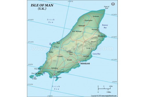 Isle of Man Political Map, Dark Green