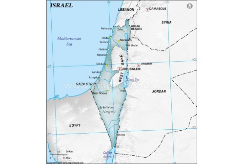 Israel Physical Map in Gray Color