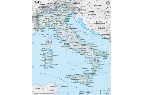 Italy Physical Map, Dark Green 