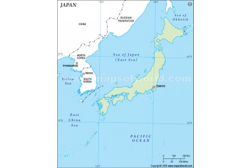 Japan Outline Map in Green Color