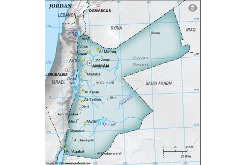 Jordan Physical Map, Gray