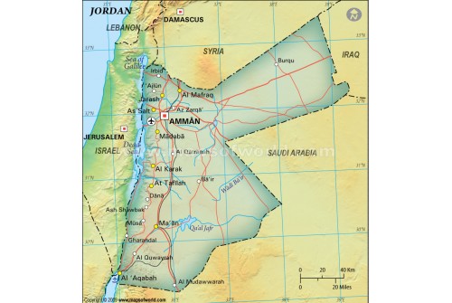 Jordan Political Map, Dark Green 