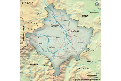 Kosovo Political Map, Dark Green Color