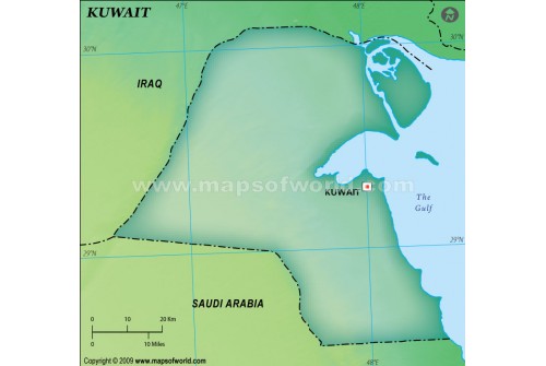 Kuwait Blank Map, Dark Green