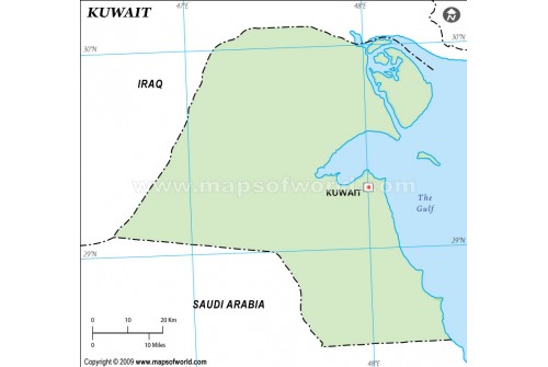 Kuwait Outline Map in Green Color