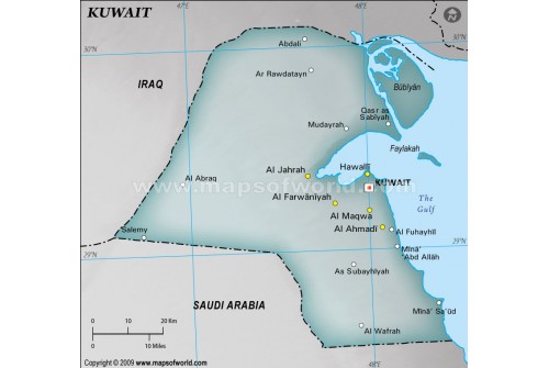 Kuwait Physical Map, Gray