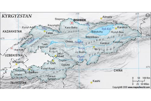 Kyrgyzstan Physical Map, Gray