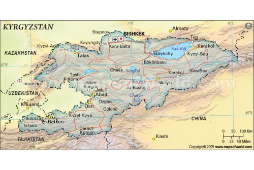 Kyrgyzstan Political Map, Dark Green Color