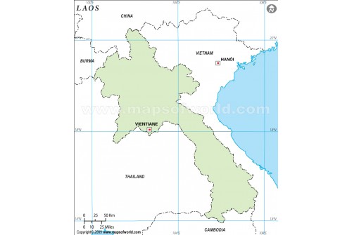Laos Outline Map in Green Color