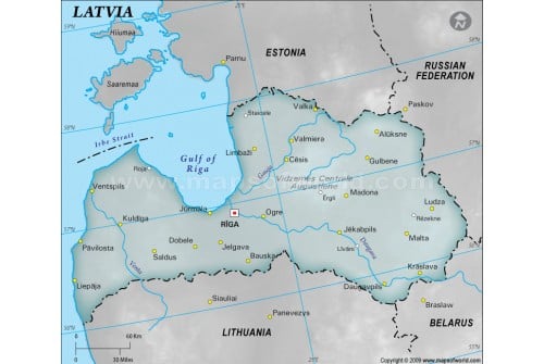 Latvia Physical Map, Gray