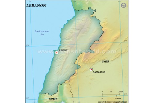 Lebanon Blank Map, Dark Green