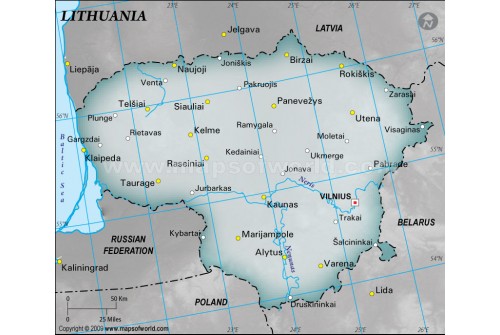 Lithuania Map with Cities in Gray Color