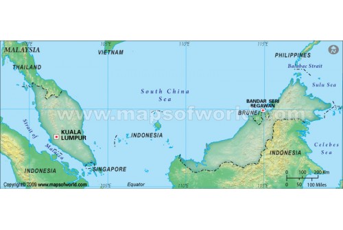 Malaysia Blank Map, Dark Green