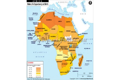 Male Life Expectancy at Birth in African Countries Map 