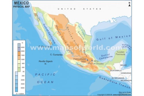 Physical Map of Mexico