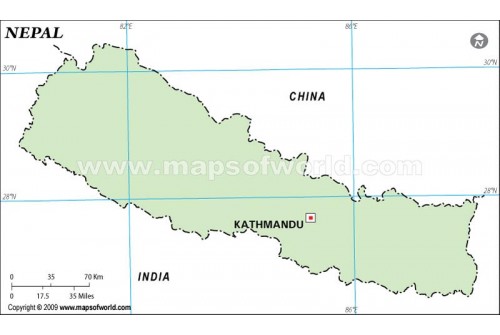Nepal Outline Map in Green Color