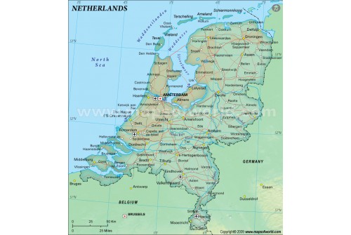 Netherlands Political Map in Dark Green Color