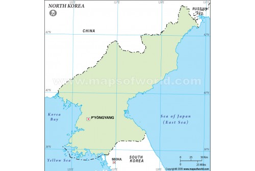 North Korea Outline Map in Green Color