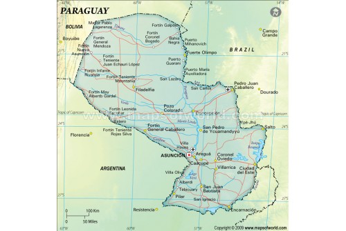 Paraguay Political Map, Dark Green 
